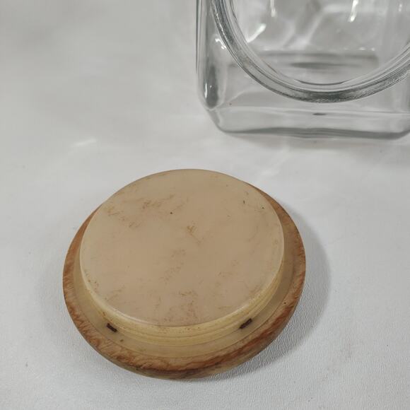 VINTAGE‎ TILTED GLASS CANISTER/COOKIE JAR w/SOLID WOOD Lid - Picture 5 of 5